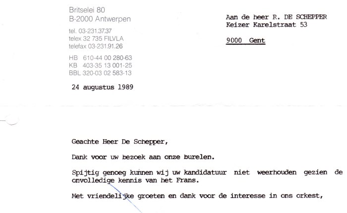 35 jaar geleden: sollicitatie bij het Filharmonisch Orkest van&nbsp;Vlaanderen