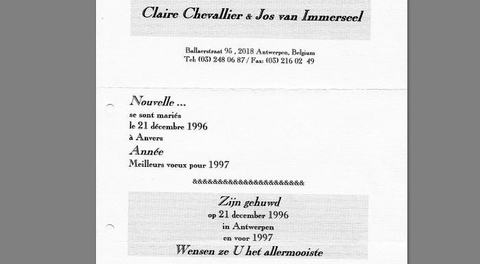 25 jaar geleden: huwelijk Jos Van Immerseel met Claire Chevallier