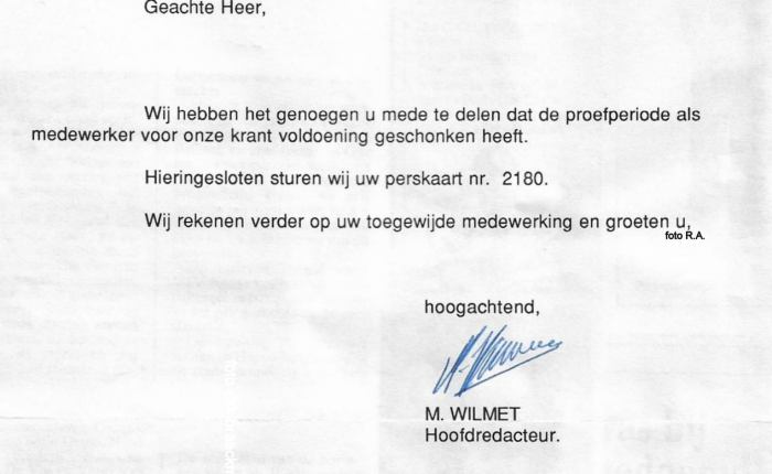 Dertig jaar geleden: “officiële” aanstelling als medewerker van&nbsp;HLN