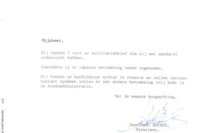 35 jaar geleden: een brief van de&nbsp;K.B.V.B.